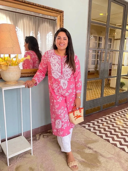 Aaifa Mul Rani Pink Hand Embroiderd Kurta