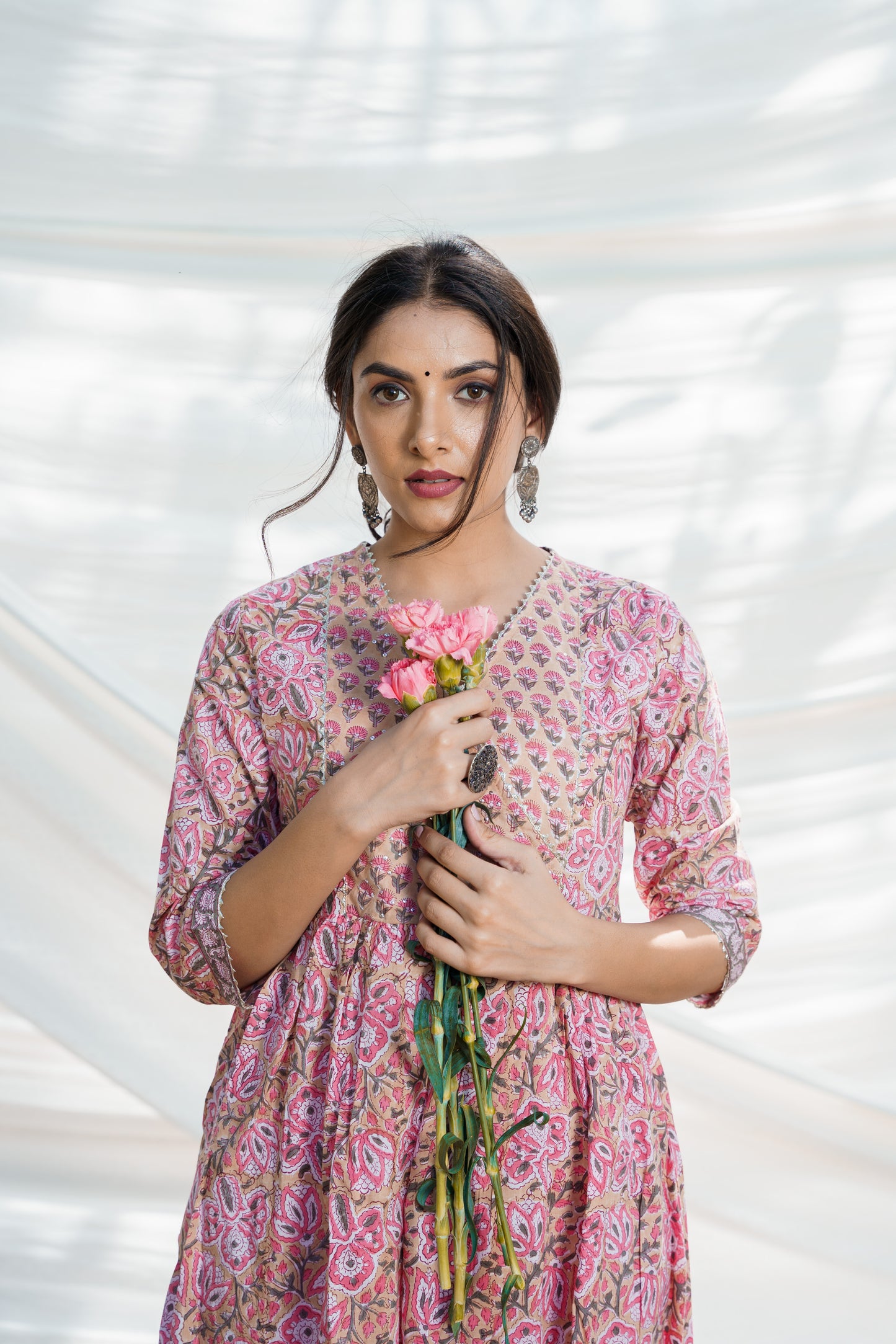Nazakat Floral Cotton Block Print Kurta Set