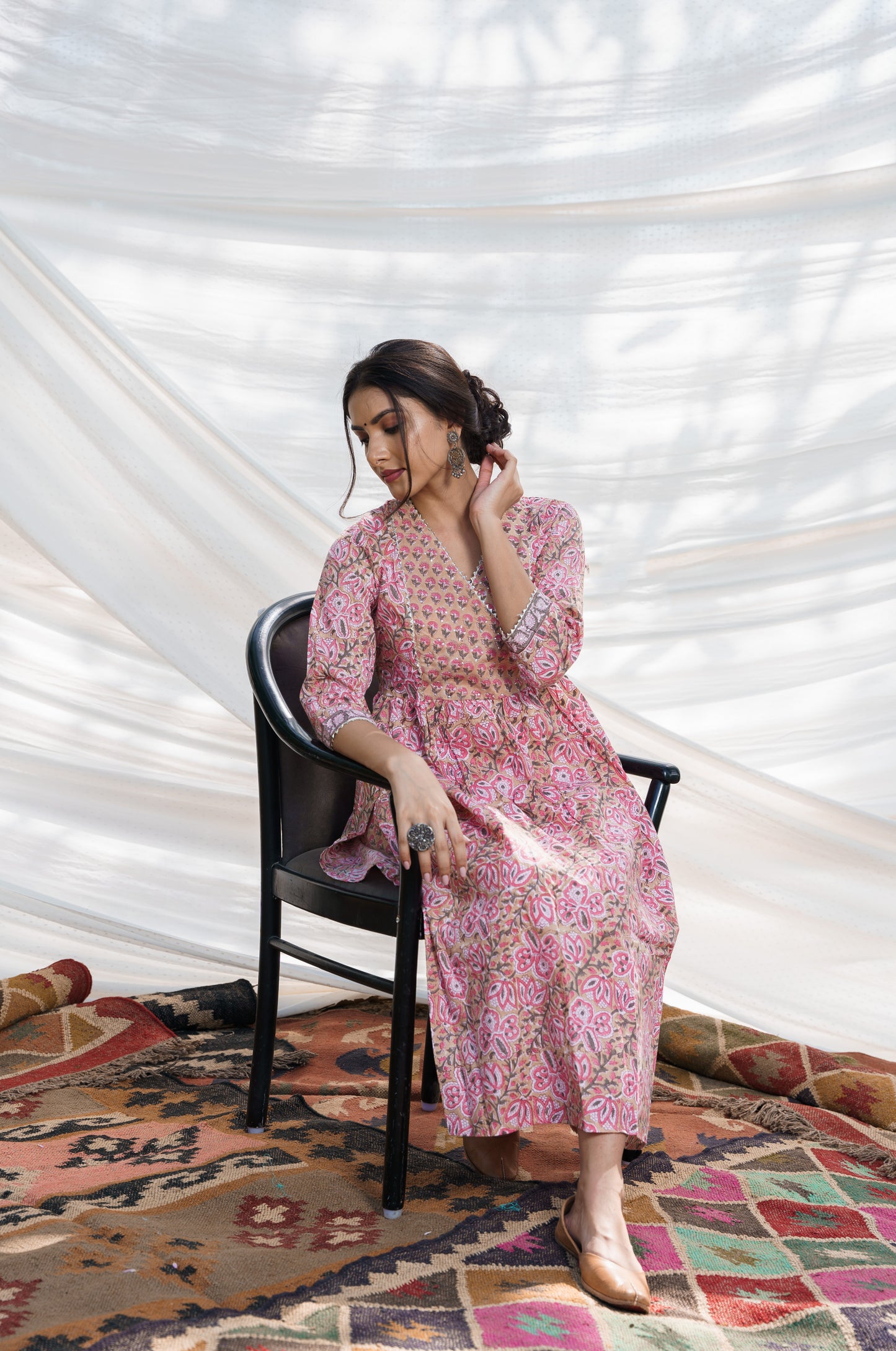 Nazakat Floral Cotton Block Print Kurta Set