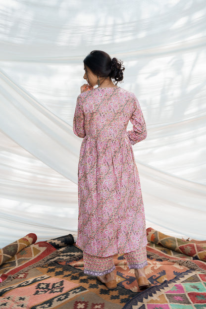 Nazakat Floral Cotton Block Print Kurta Set