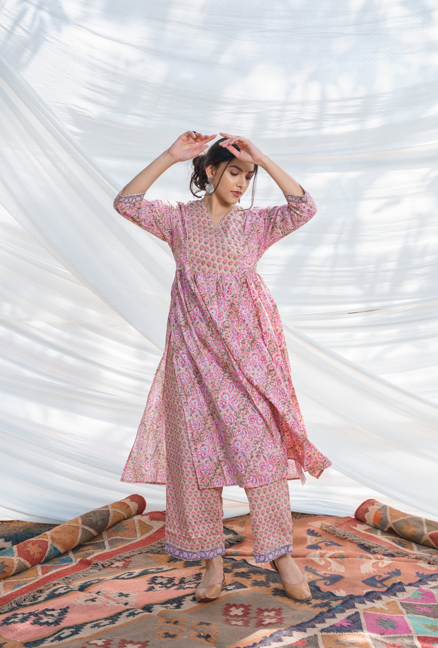 Nazakat Floral Cotton Block Print Kurta Set