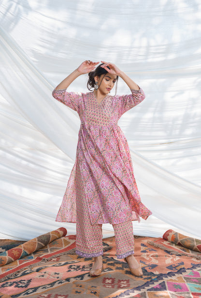 Nazakat Floral Cotton Block Print Kurta Set