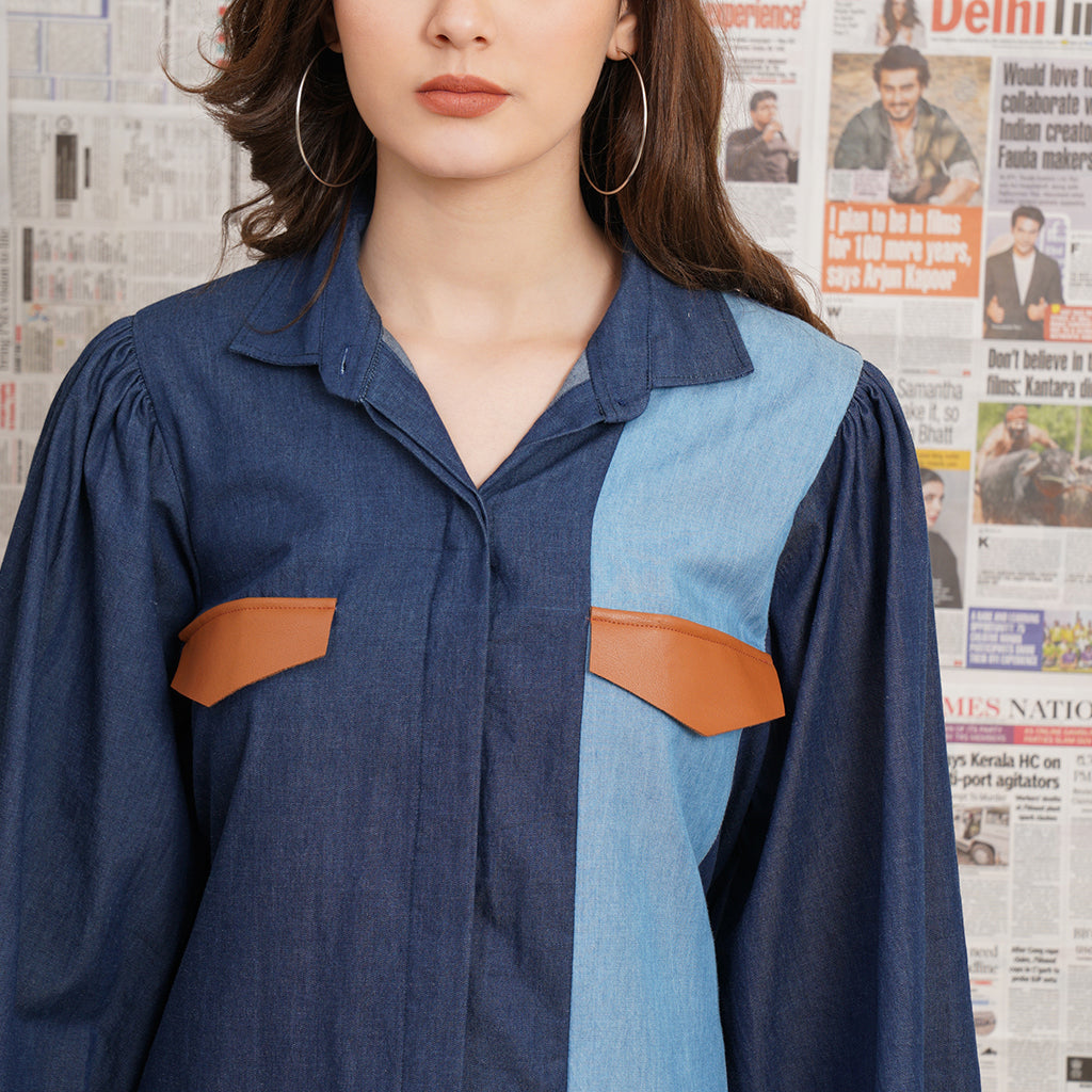 Shadow Leather Pocket Denim Coord Set