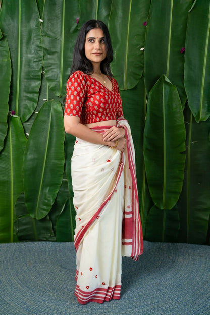 Vasudha CurveFit Stretchable Cotton Red Printed Blouse