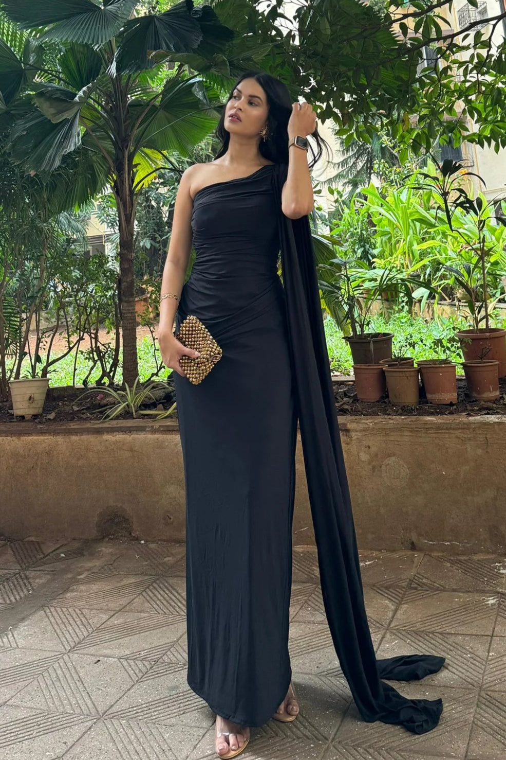 One Shoulder Drape Dress