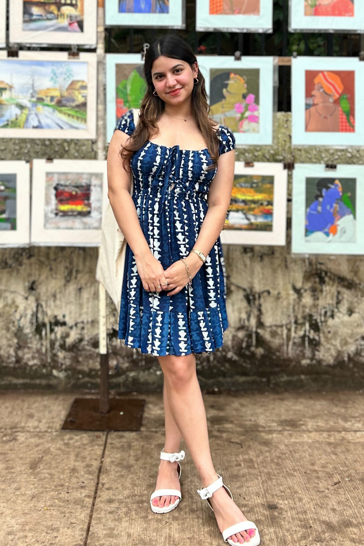 Moonchild Indigo Hand-Block Geometric Print Cotton Rayon Dress