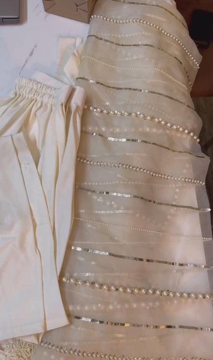 Isha Pearl Suit Set with Hand-embroidered Dupatta