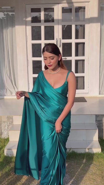 Emerald Green Satin Saree