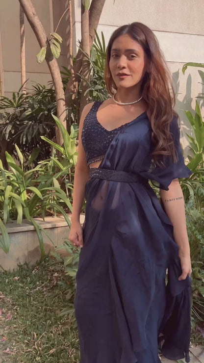 Navy Blue Ruffled Saree