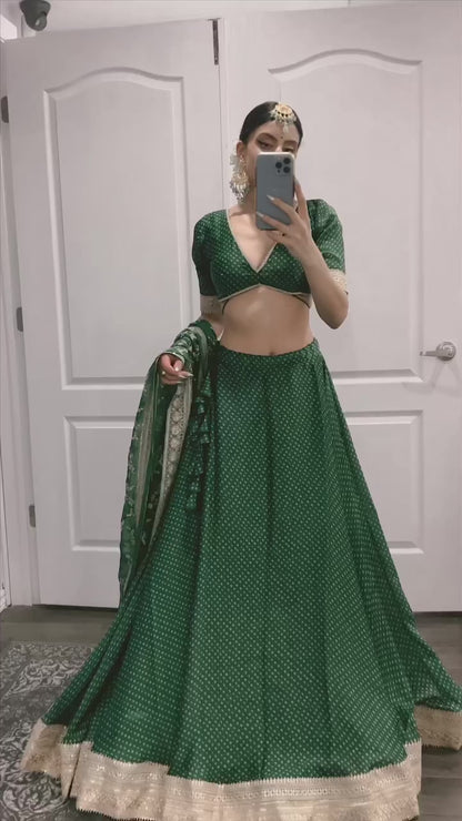 Bandhej Lehenga with Zari Dupatta