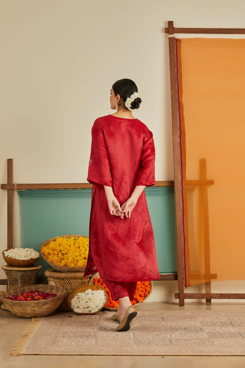 Rukhsaari Red Chanderi Kurta Set