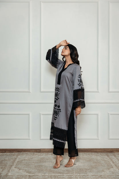 Mokshita Grey Handpainted Kurta Set