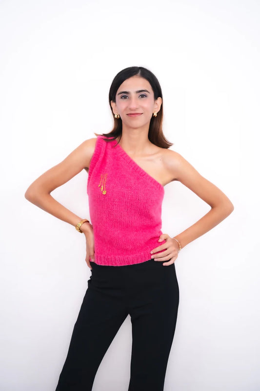 Aurelia One-Shoulder Pink Crochet Vest