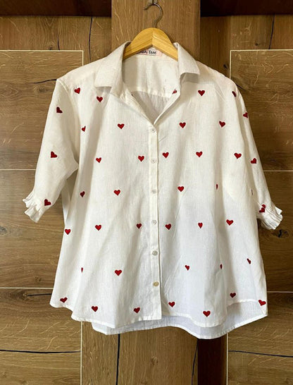Dilbara Red Heart Embroidered Cotton Shirt