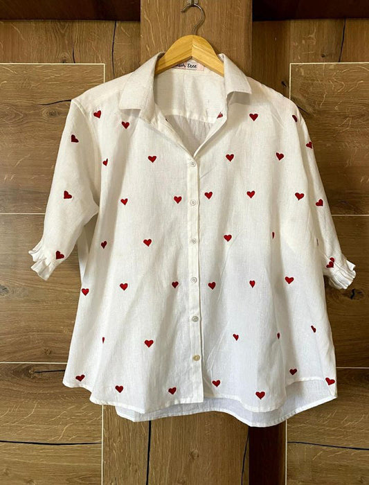 Dilbara Red Heart Embroidered Cotton Shirt
