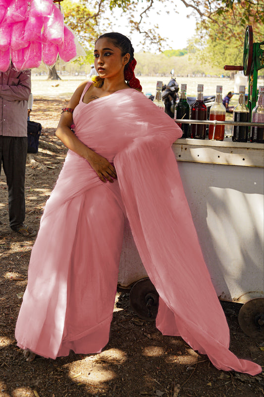 Strawberry Ice Gola I Pink Handloom Cotton Silk Saree