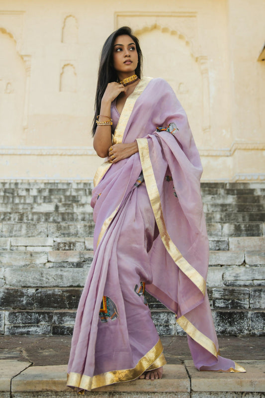 Meera - Royal Elephant Hand painted Saree