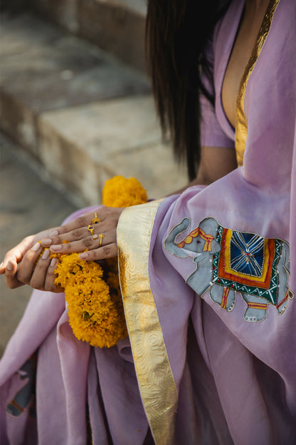 Meera - Royal Elephant Hand painted Saree