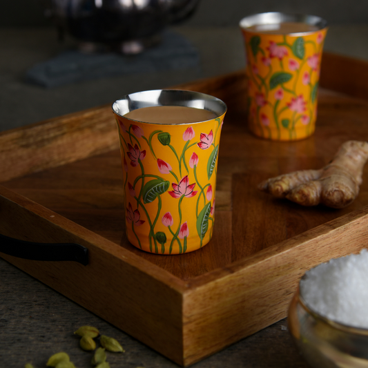 Lotus Pichwai Glasses (Set of 2)