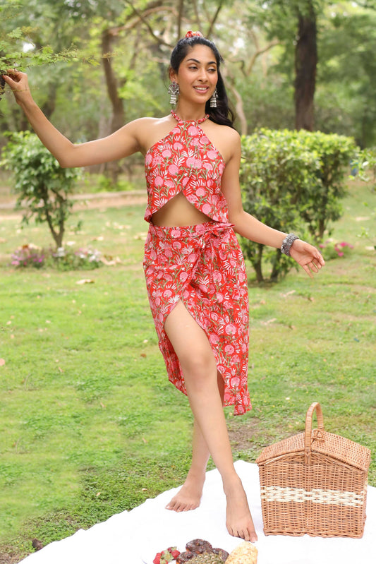Red Crop Top & Wrap Skirt