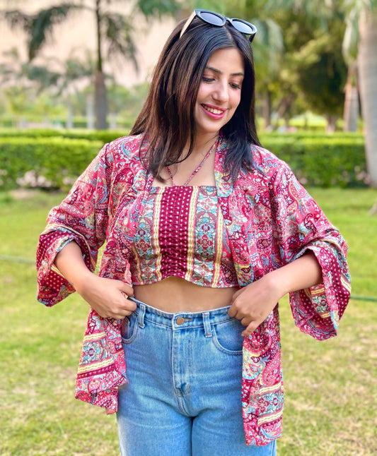 Kimono & Tube Top (2 Piece Set) - Ruby