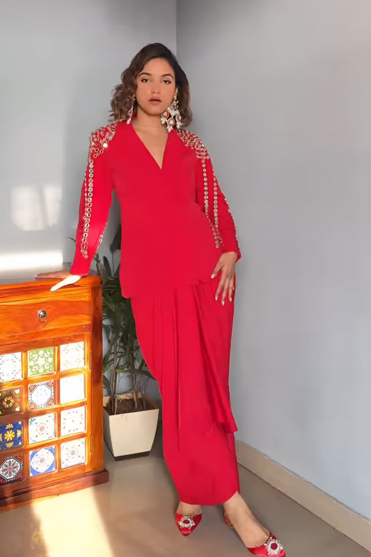 Mirror Work Dhoti Skirt Co-ord Set