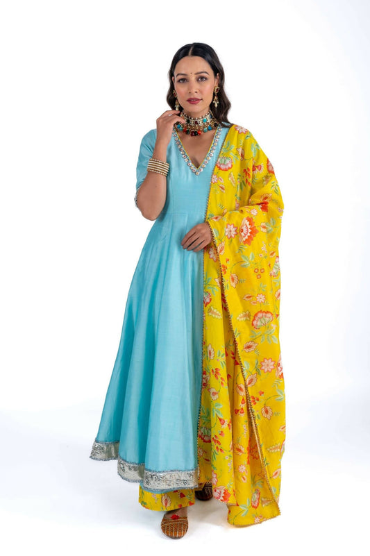 Anaya Sea Blue Anarkali Set