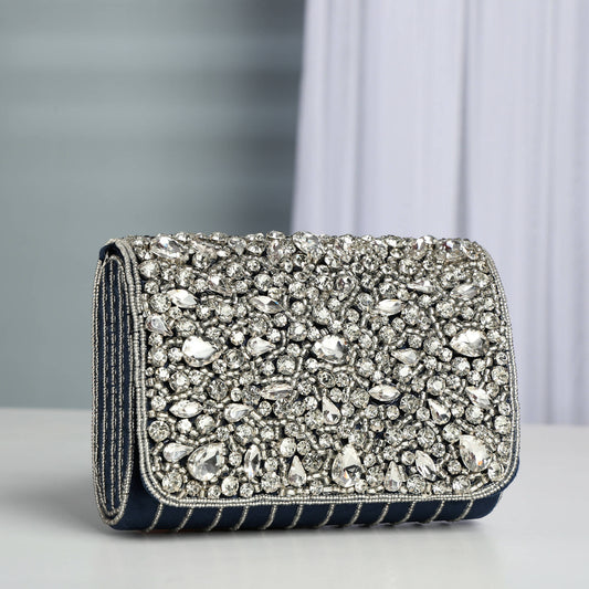 Navy Blue Studded Flap Bag: Timeless Elegance