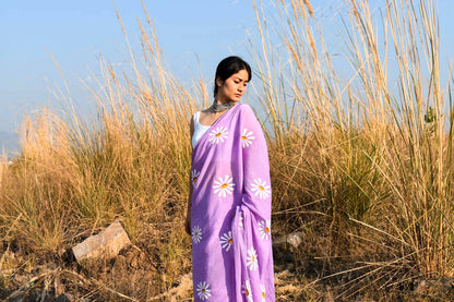 Sora- Lavender Handpainted Chiffon Saree