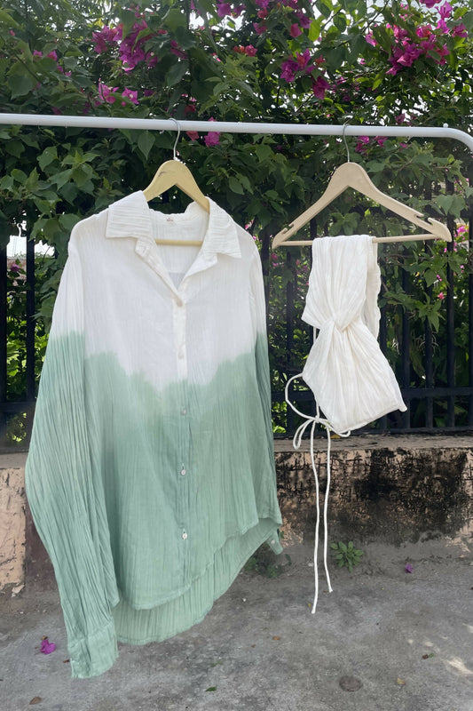 White Green Knotted Bralette & Shirt Combo