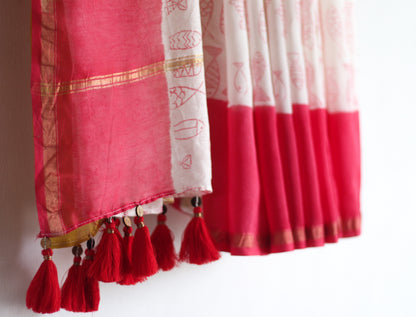 Chanderi Saree - Pujo with Red & Yellow