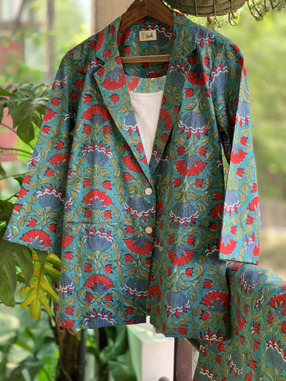 Sea Green Power Suit Blazer + Pants Set
