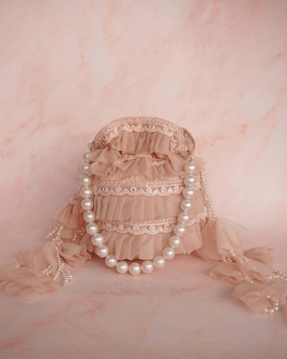 Belle Lace Organza Potli With Pearl Handle