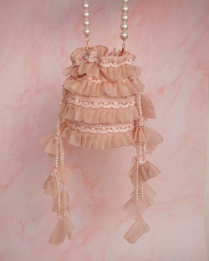 Belle Lace Organza Potli With Pearl Handle