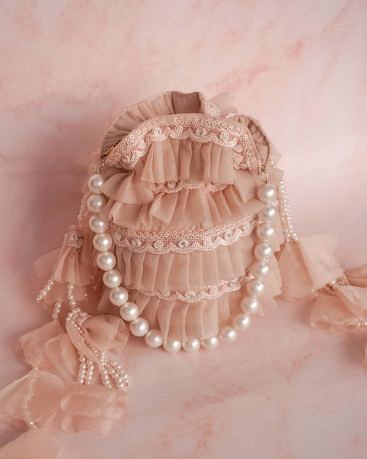 Belle Lace Organza Potli With Pearl Handle