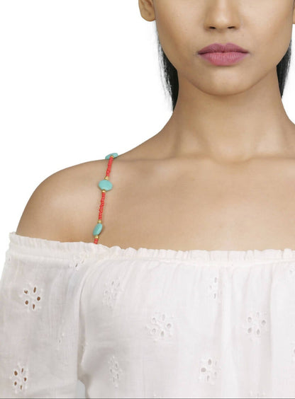 Turquoise Blue & Red Blend Beaded Bra Strap