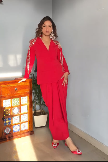 Mirror Work Dhoti Skirt Co-ord Set