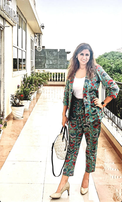 Sea Green Power Suit Blazer + Pants Set
