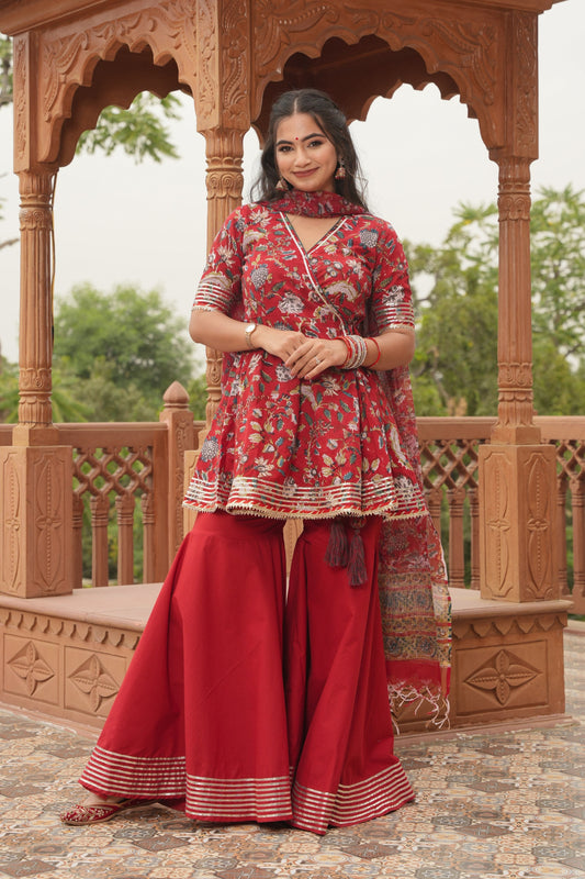 Rangrasiya Handblock Cotton Sharara Set