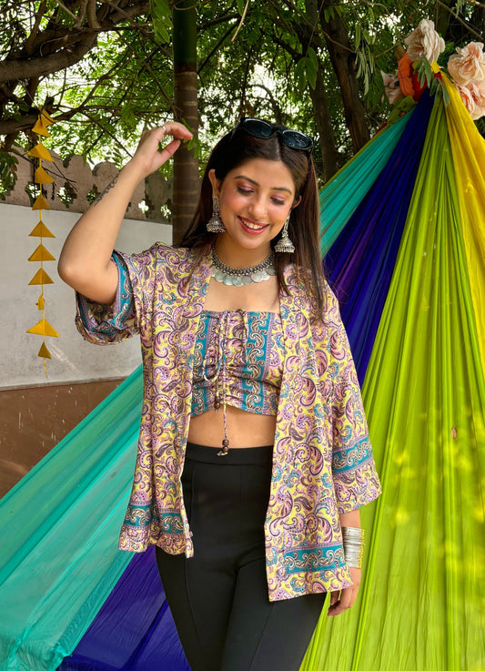 Kimono & Tube Top (2 Piece Set) - Lemon-Turquoise