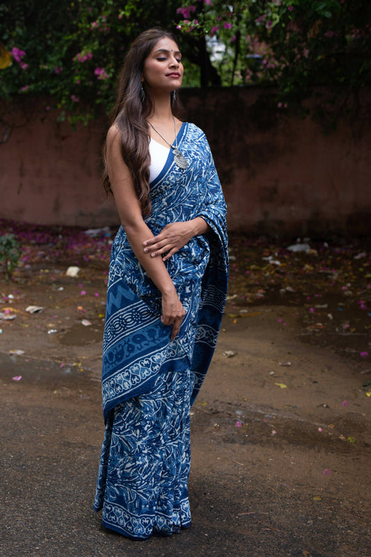 Indigo Illusion Block Printed Saree