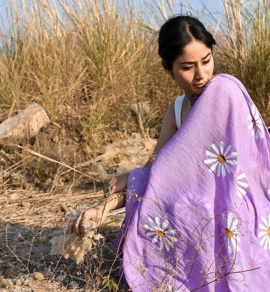Sora- Lavender Handpainted Chiffon Saree
