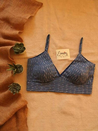 Indigo Cotton Noodle Sleeve Blouse