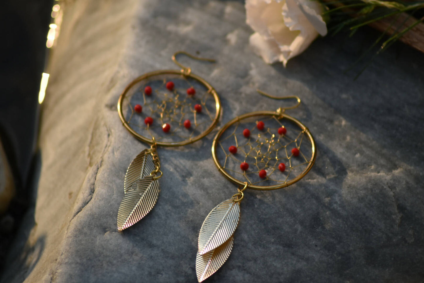 Gold Dreamcatcher Dangler Earrings