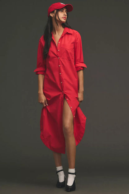 Red Long Shirt Dress