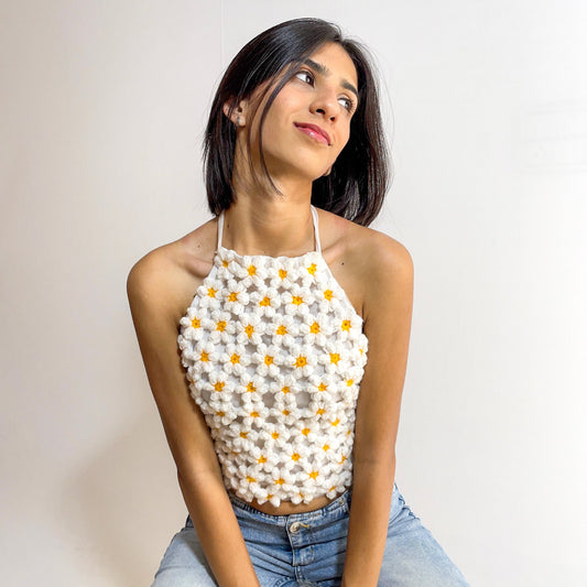 Daisy Halter Crochet Neck Top