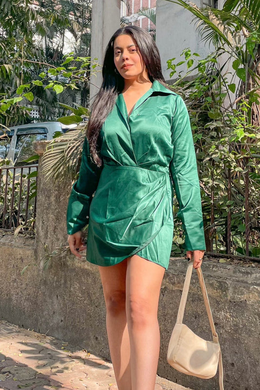 Emerald Green Satin Party Wear