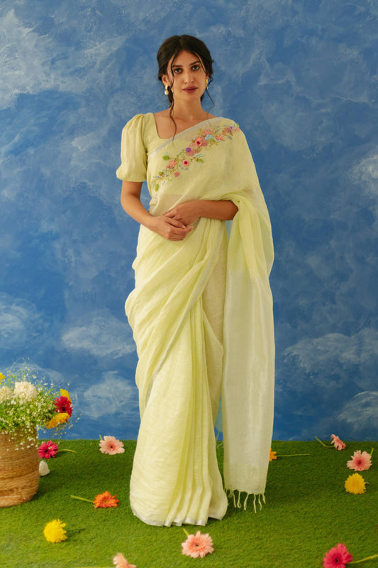 Aaftab Pista Linen Saree