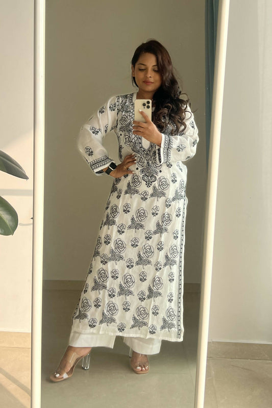 Rose Chikankari Muslin Kurta