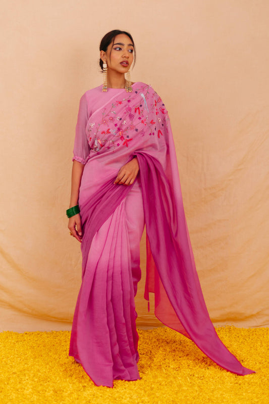 Bindu Hand Embroidery Chanderi Saree